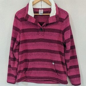 Avalanche Burgundy & Pink Striped Fleece Pullover | Elevated Sweatshirt - Large